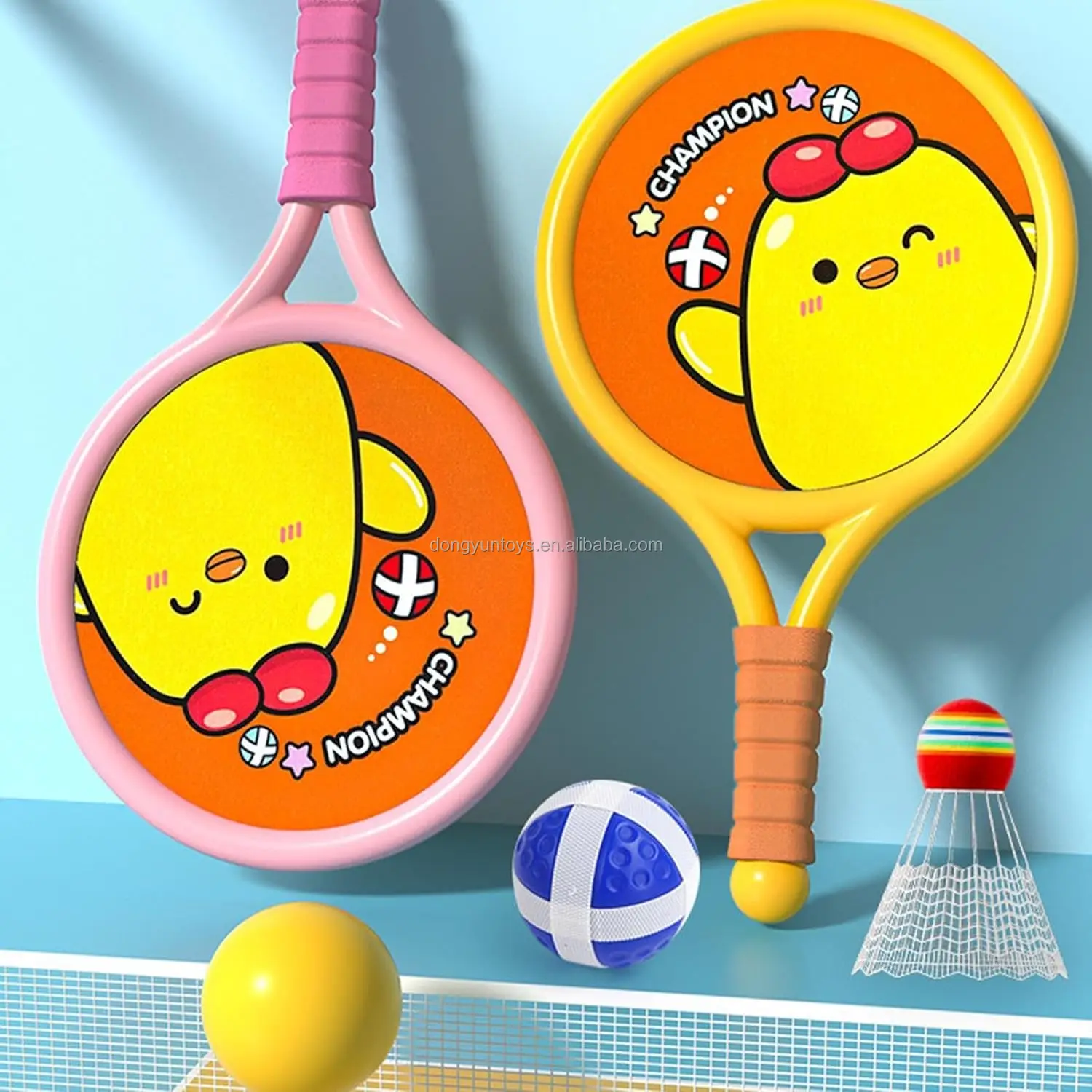 Colorful Badminton Racket Set Cartoon Chicken Pattern Shuttlecocks Toys Sport Toys for Kids Outdoor Family Interactive Games