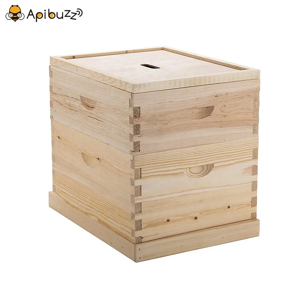 2 Layers 10-Frame Dadant Wooden Bee Hives Apiculture Beekeeping Beehive Equipment Tool Beekeeper Supplies