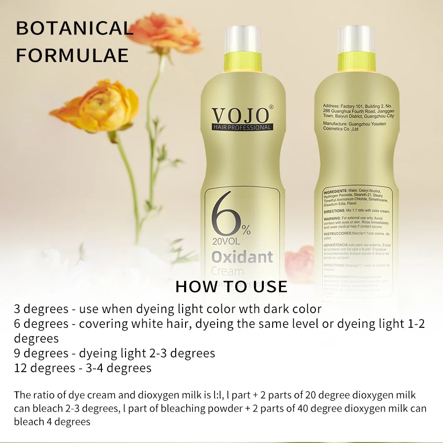 VOJO Wholesale OEM ODM 1000ml Hair Developer 6% 9% 12% Hair Peroxide Cream for Hair Color