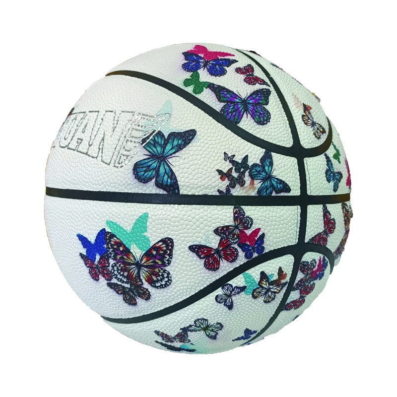 white PU basketball customized allover print  court Equipment basketball ring ball pump low price basketball ball