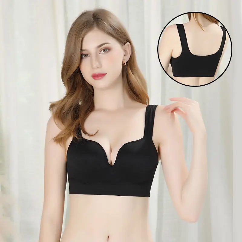 
Traceless 3D sports bra without steel ring gathered shock absorption anti sagging running bra sleeping vest underwear 