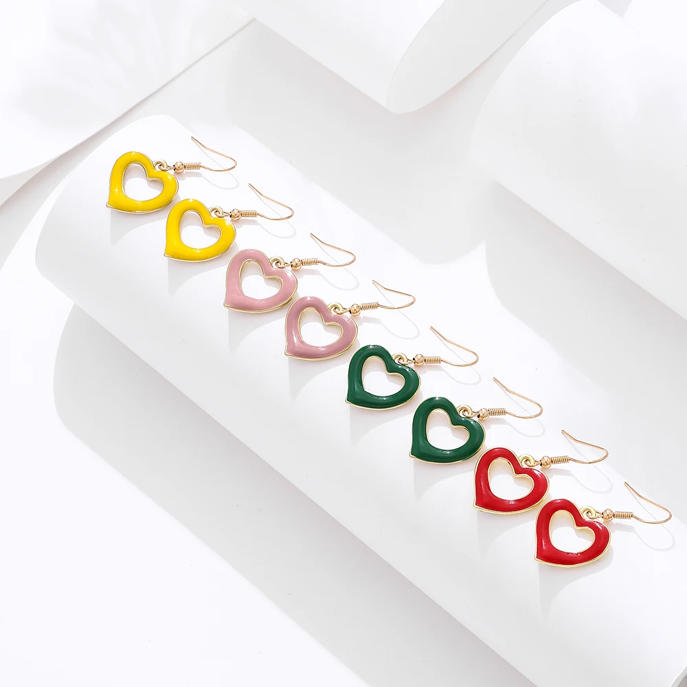 
 Lost Lady New Jewelry Ladies Temperament Style Heart-Shaped Color Hanging Earrings Fashion Light Luxury Dripping Alloy Jewelry  