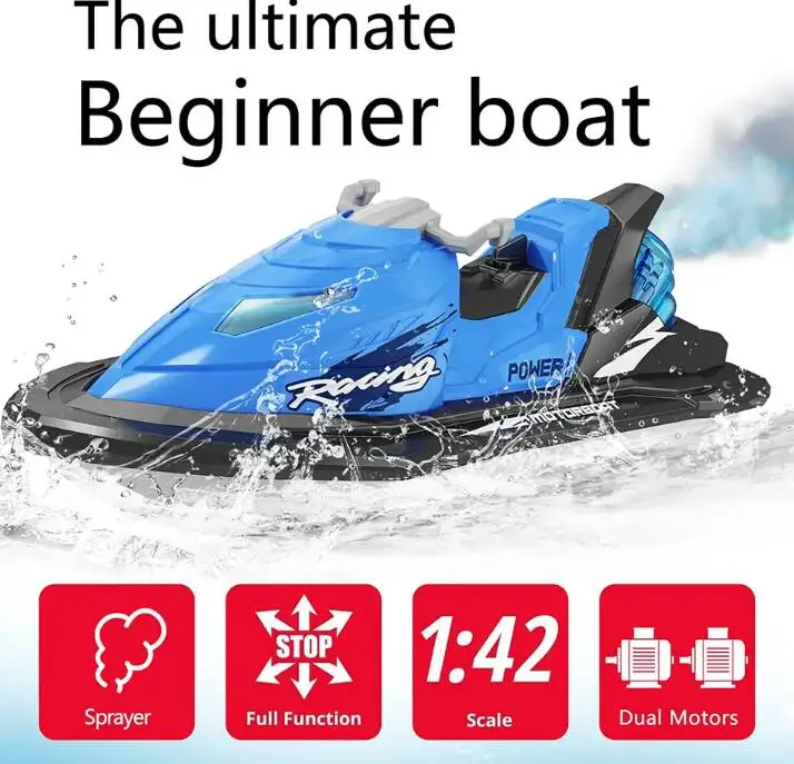 2.4Ghz Remote Control Mist Spraying High Speed Outdoor Mini Jet Ski Rc Racing Motorboat Model Toys For Kid