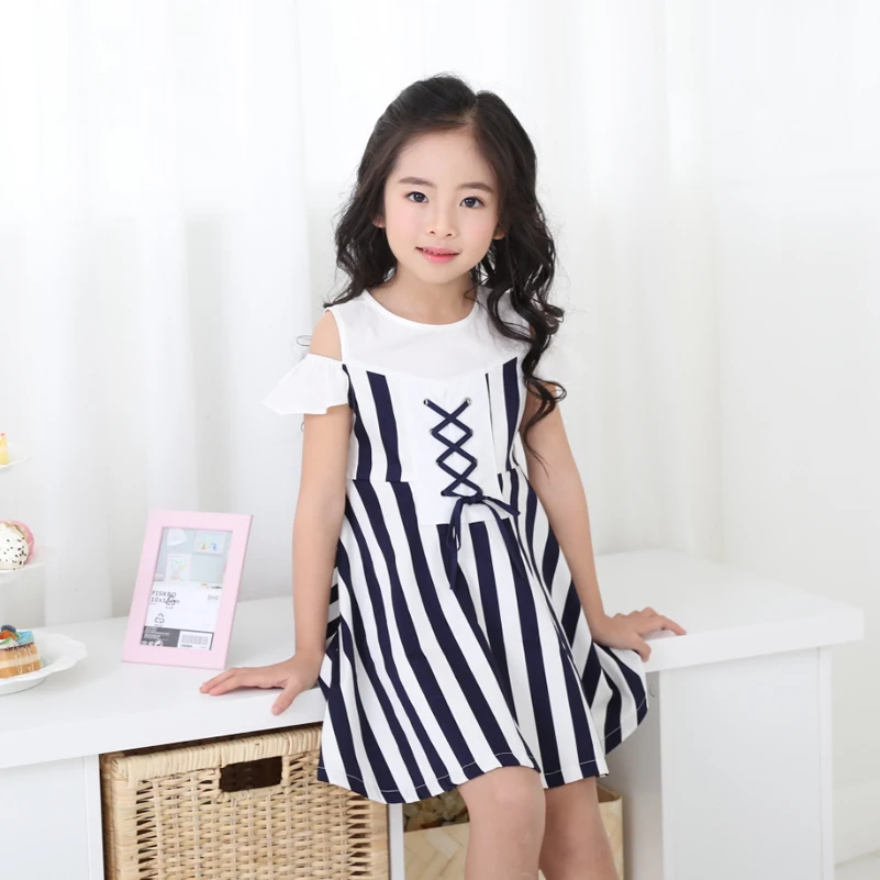 Kids Summer Clothes Ribbed Open Texture White Summer Dresses Casual Wear In Bulk