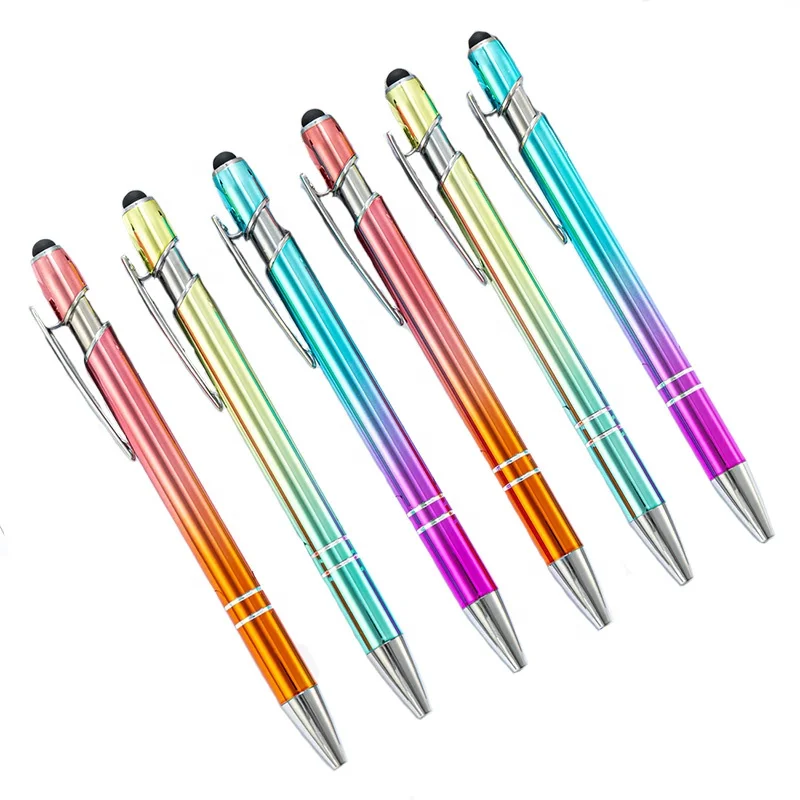 Ручка с лазерной гравировкой, металлический стилус, радужная градиентная рампа, цветная шариковая ручка, ручка для подписи на заказ