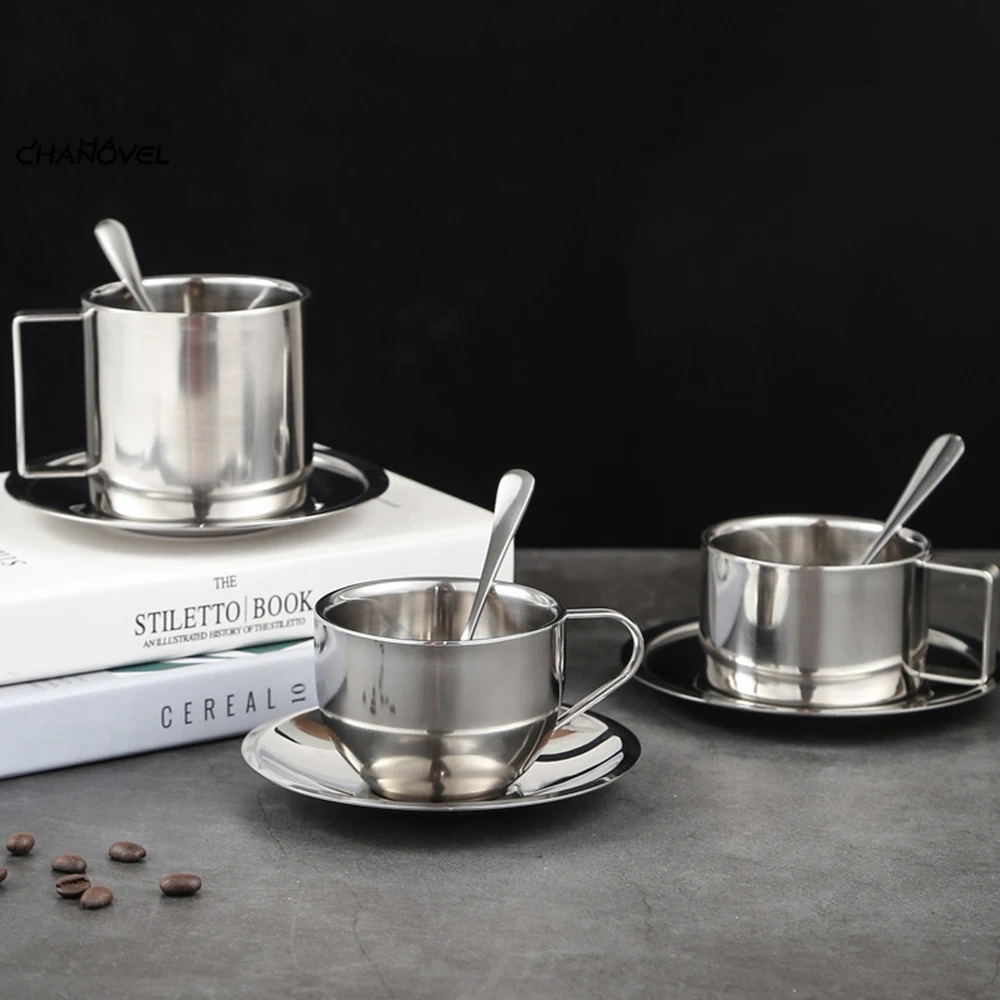 IKITCHEN 2022 New Product Coffee Cup Set Stainless Steel Tea & Cups Saucers Coffee Cup With Saucer Set