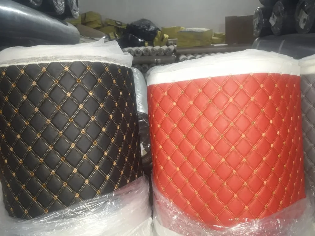 Customized Embroidery Quilted Diamond Stitched Leather PVC Synthetic Leather Materials For Car Seat Covers