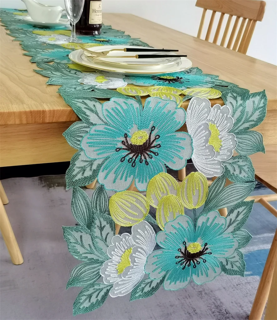 custom wholesale polyester floral  Embroidered Cutwork flower Table Runner