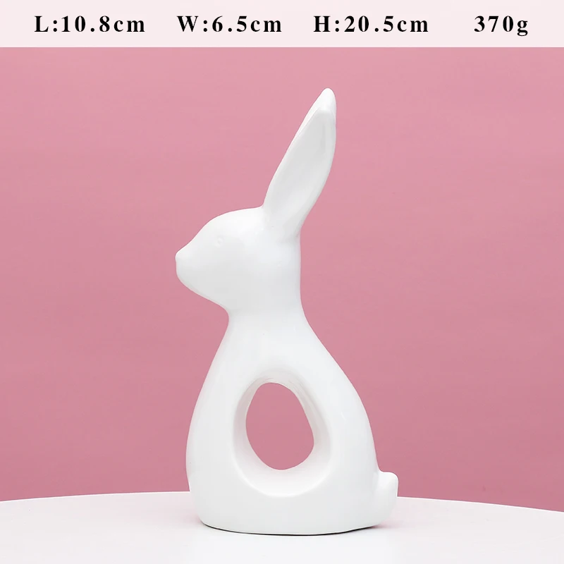 Nordic Decor White Ceramic Hares Figurines Crafts Easter Bunny Art Tabletop Decoration Ceramic Rabbits