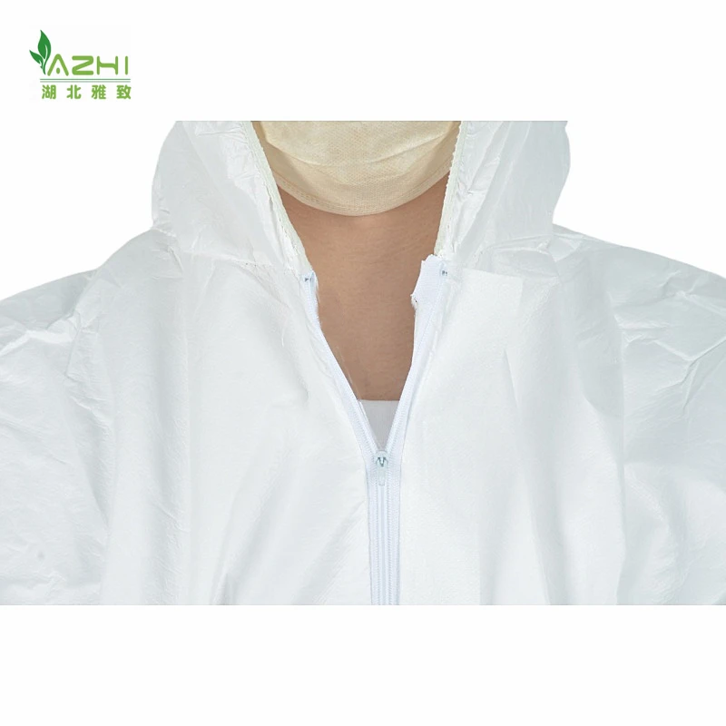 Type 5 6 White Color Waterproof PPE Disposable coveralls Clothing Safety Hazmat Suit Micro porous PP PE overalls