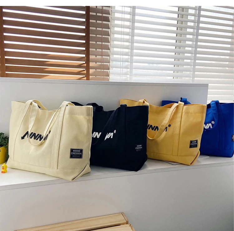 Eco Cotton Tote Bag Multiple Pockets Zipper Wholesale Canvas Supplier Shopping with Custom Printed logo