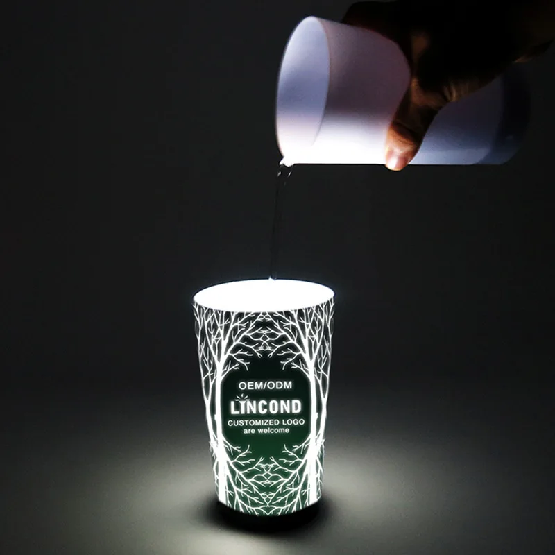 Custom Design 12oz 14oz 16oz LED Plastic Drinking Cup Liquid Activated LED Cup for Party Club Easter Ramadan Christmas Diwali