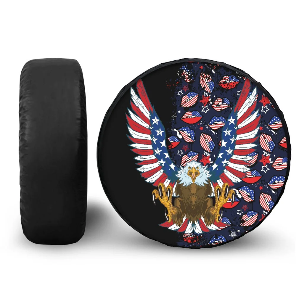Print On Demand Blue Red Stars Pattern I Love America USA Flag Tire Cover Custom Auto Parts Wheel Cover Tire Center Cover Round