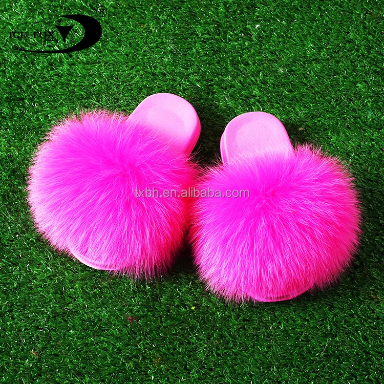 Fur Home Slippers For Women Flat Sole Kids Luxury Raccoon Fluffy Cute Flats Beach Real Fox Fur Slippers