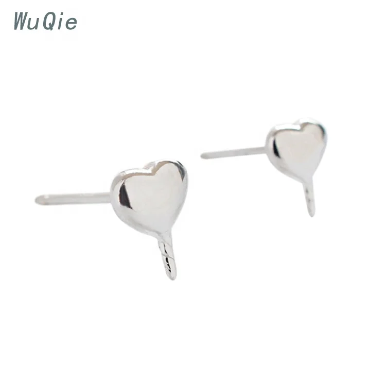Wuqie Korean Style Silver Sweet Heart Shape Stud Earring Findings DIY Jewelry Accessories for Women