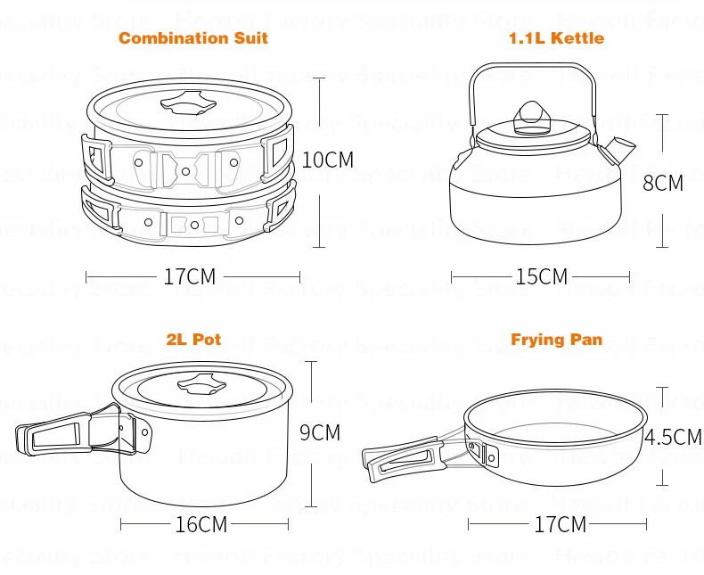 Hiking Equipment Mess Kit Lightweight Cook Pot Pan Kettle Nonstick Folding Aluminium Camping Cookware Set