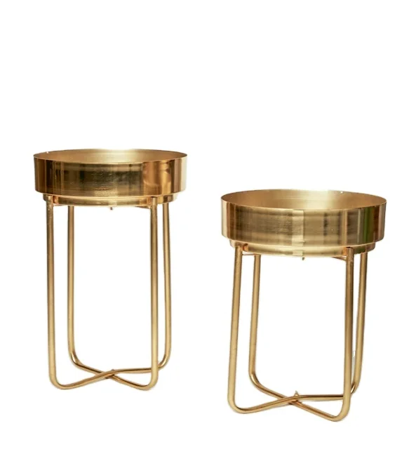 Elegant Indian Manufacturer Nordic Style Round Gold Metal Planters (Set of 2) For Interior And Exterior Garden Plants Decoration