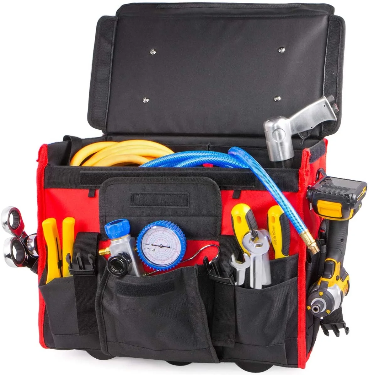 Hot Sale Carpenter Plumber Trolley Durable Storage Tools Bag Toolkit Electrician Wheels Tool Bag Hard Bottom