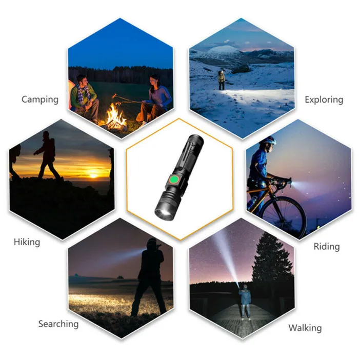USB Rechargeable led Flashlight Handheld Pocket Sized Mini Led Flashlight 18650 Battery powered torch light