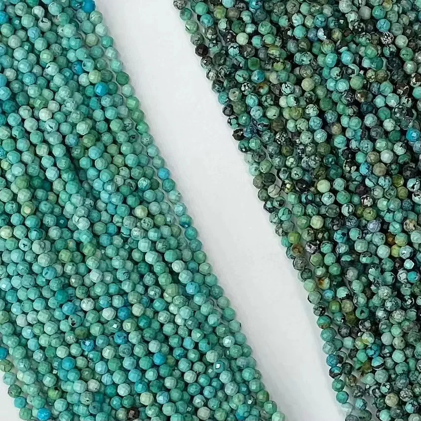 Wholesale natural corner cut Hubei turquoise round cut green pine faceted loose bead DIY jewelry accessories