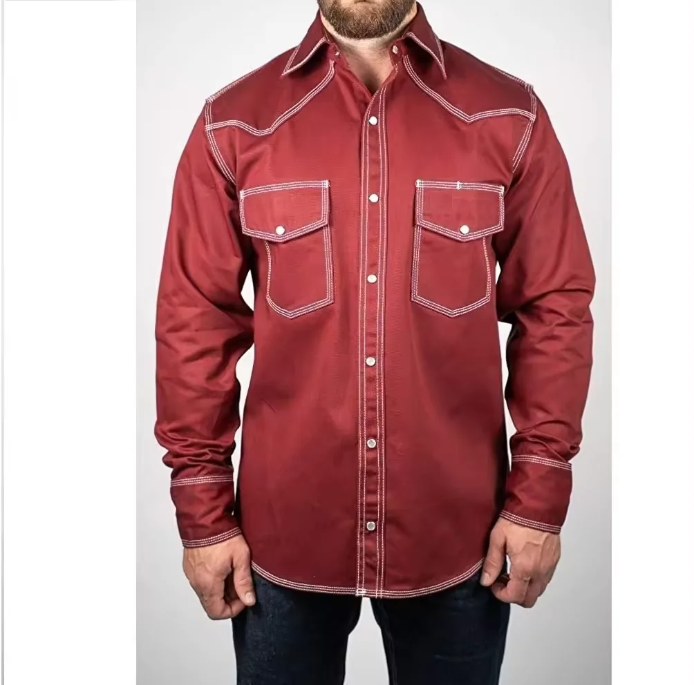 Mens Flame Resistant Button Down Shirt Mid-Weight Twill FR Work Shirt Welding  Clothing Oil Worker Uniform
