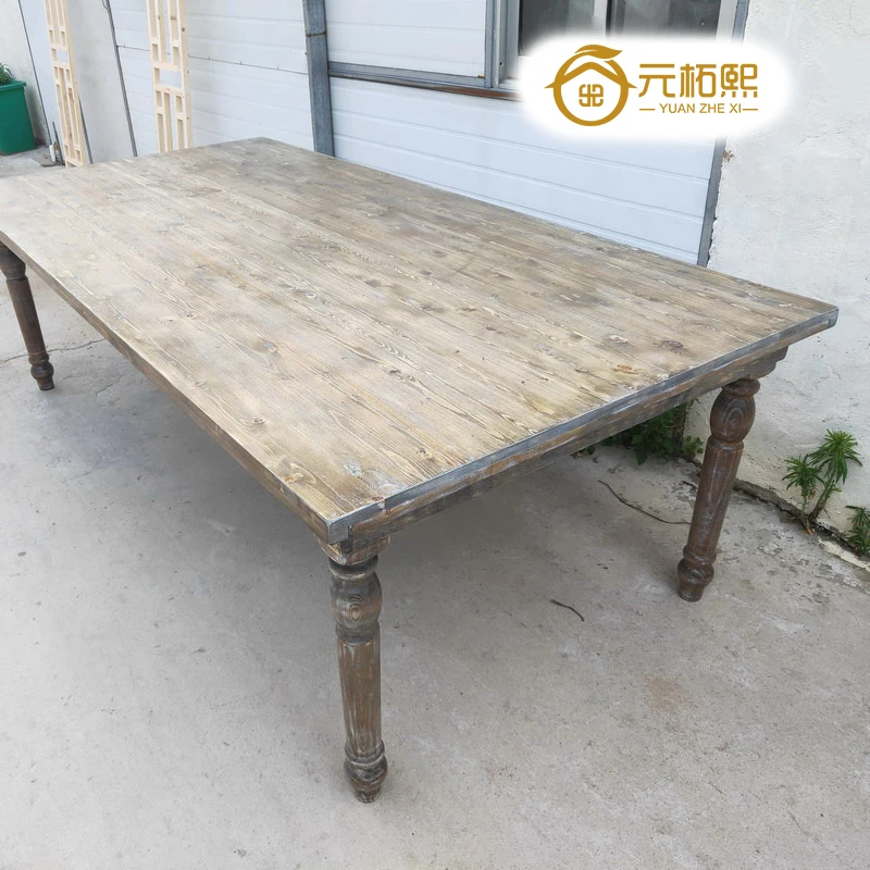Modern minimalist light luxury large rectangular dining table outdoor banquet recycled pine solid wood thick large plate table