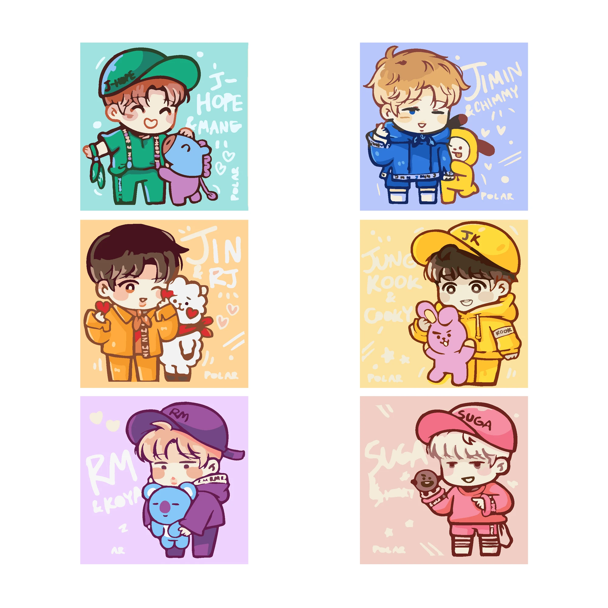 JS Popular Kpop Idol BTS Cartoon Role 5D DIY Paint by Number with Frame Kids Art Kits Students Canvas Painting Fans Army