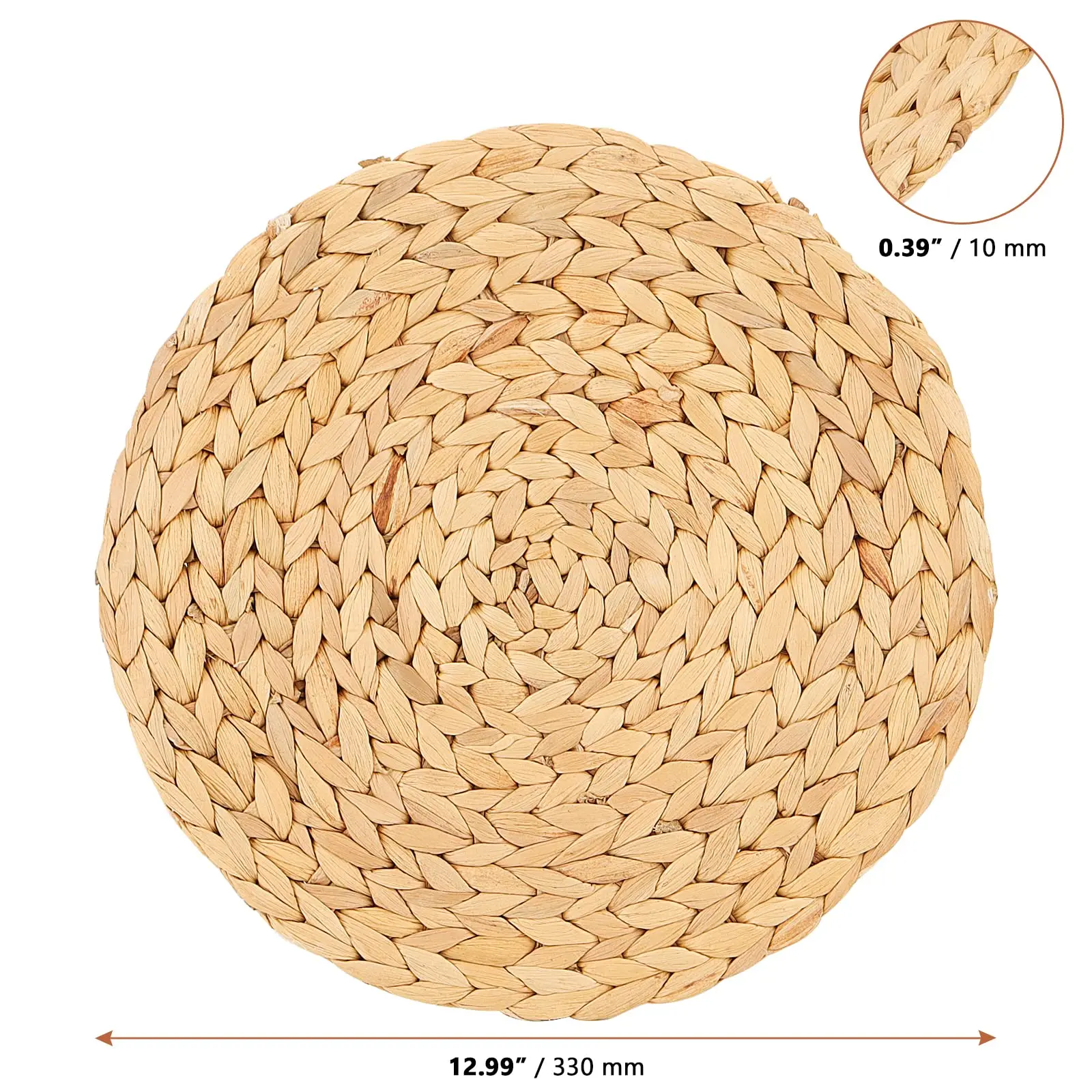 Wholesale Custom Natural Woven Water Hyacinth Placemats Seagrass Thick Rattan Round Non-Slip Handmade Braided Dinner Tablemat