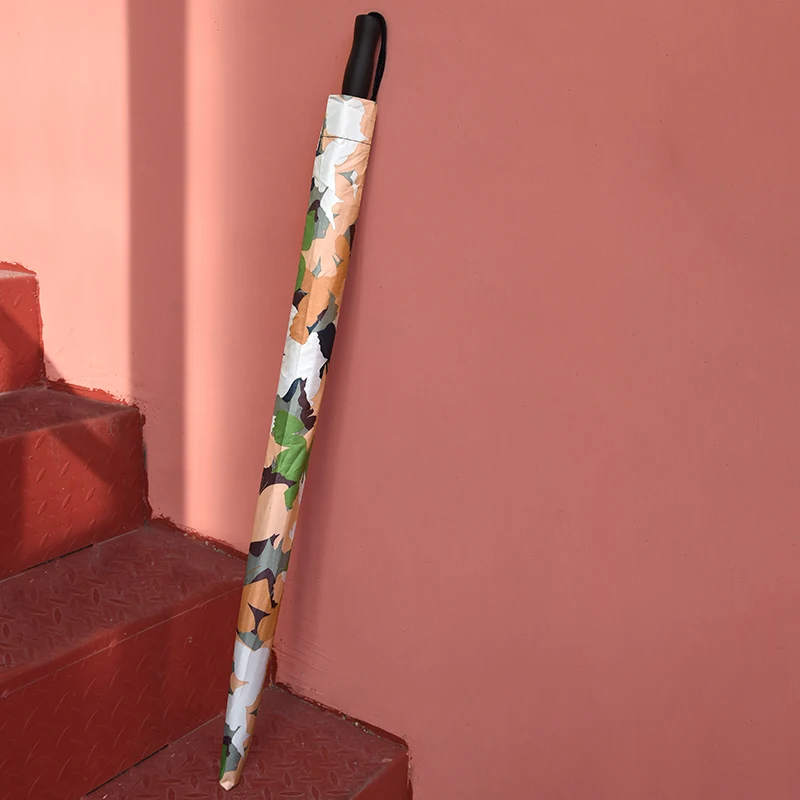Semi-automatic stick umbrella 30 waterproof pongee fabric full digital printing uv protective helmet straight umbrella for rain
