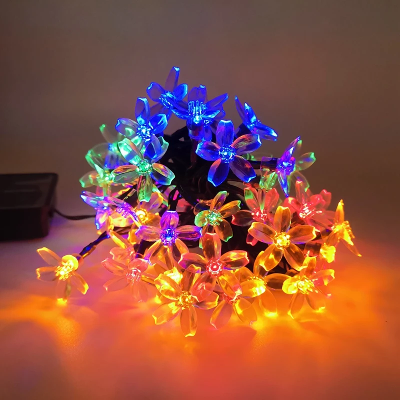 Outdoor LED Bulb Light cherry flower Wedding Party Fairy Curtain 20 LED Christmas Decoration Lights String Solar Garden Light