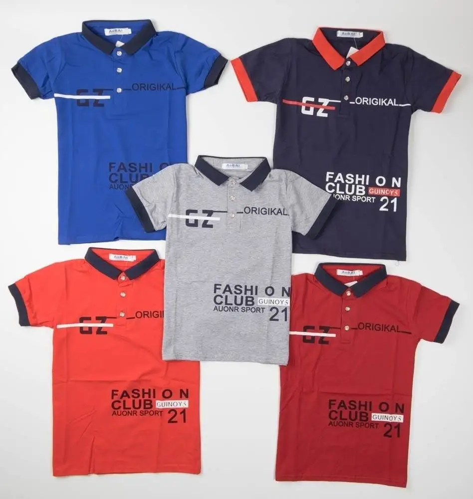 stock wholesale Stylish kids summer clothing Print Design Leather label baby boy polo shirts 100% cotton kids t shirt