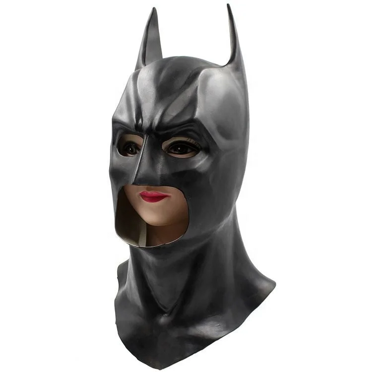 The Dark Knight Adult Bat Full Overhead Latex Mask Cosplay Halloween Superhero Costume Accessory Helmet Black Headgear Props