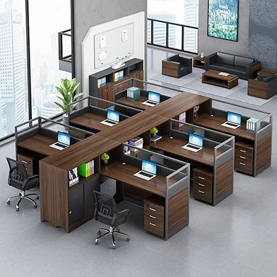 Finance desk staff office desk and chair multi shape combination of simple and modern staff 2 seats 4 seats with cabinets