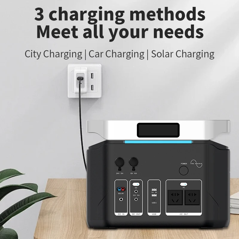 1000W 1200W 1500W Home Energy Storage Outdoor Emergency Energy Storage Power Portable with Rechargeable Lighting