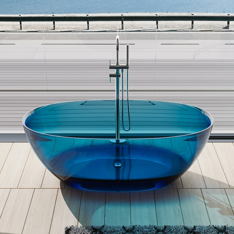 Vanstar Unique Design Lake Blue Transparent Bathtub Resin Freestanding Soaking Independent Bathtub