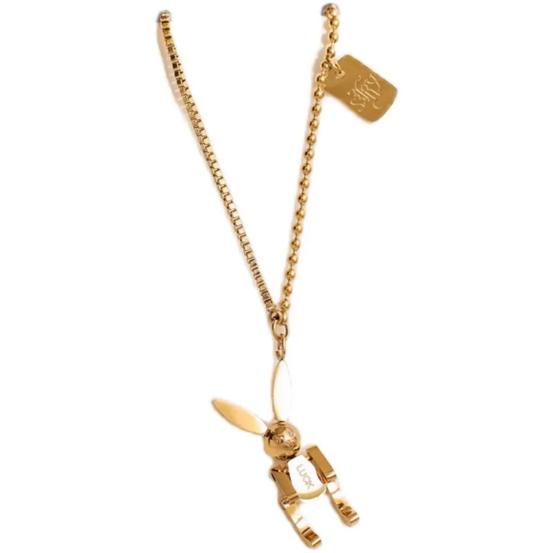 New Trendy Stainless Steel Sweater Chain Necklace Personality Mechanical Rabbit Necklace Gold Silver Hiphop Pendant Necklace