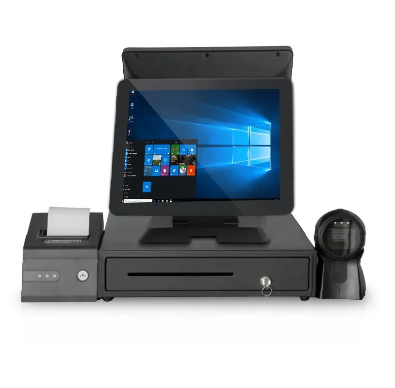Все в одном pos pc intel j1900 win10 точка продажи машина двойной экран розничная продажа 15 дюймов настольный компьютер windows