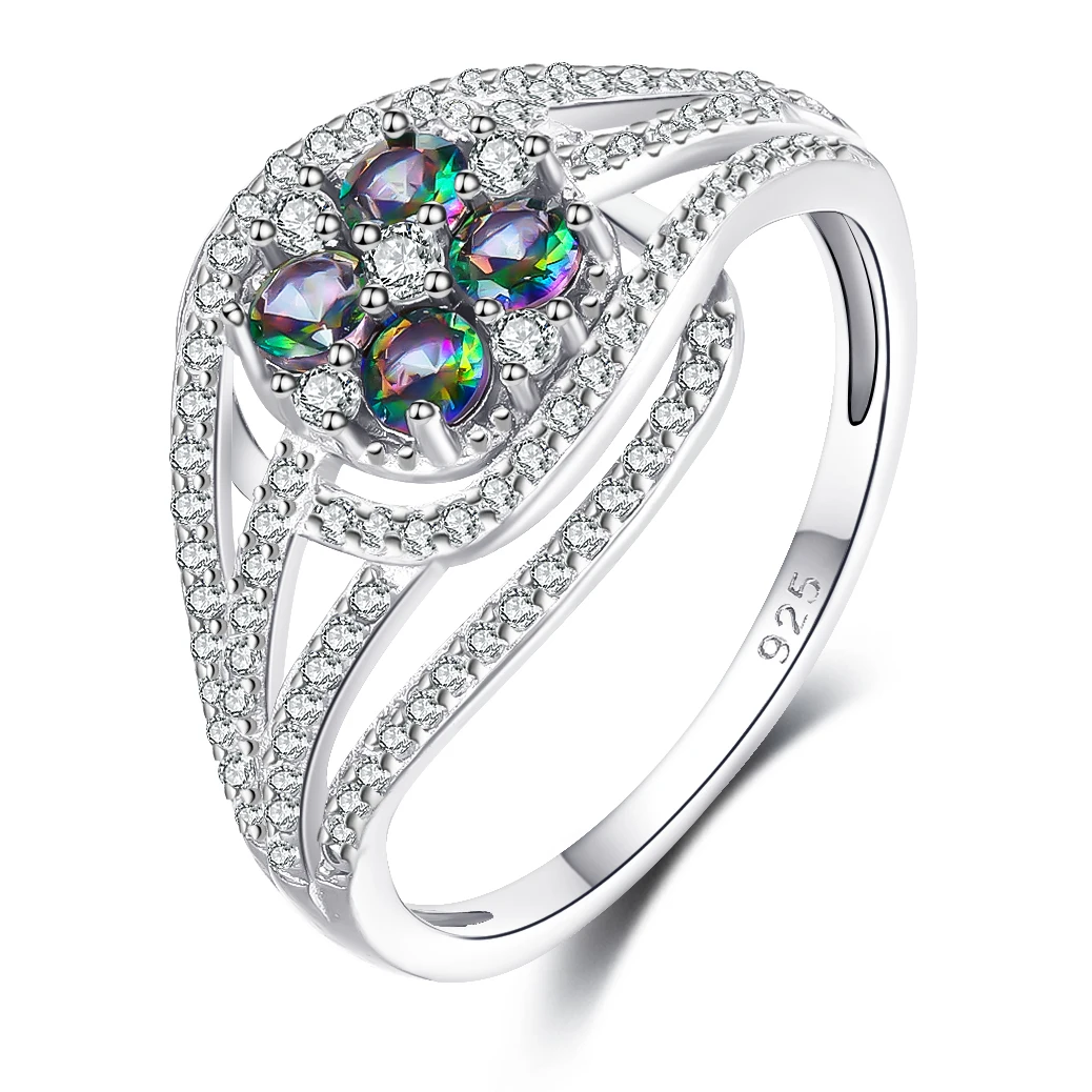 925 Sterling Silver Ring Emerald Cut Mystic Topaz Ring Crystal White CZ Wedding Engagement Custom Rings