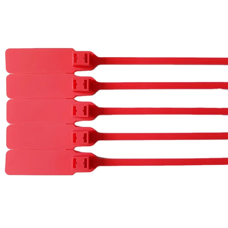 Guangzhou factory custom length red yellow white color plastic evident pull tight secutiy drum seals for money bags