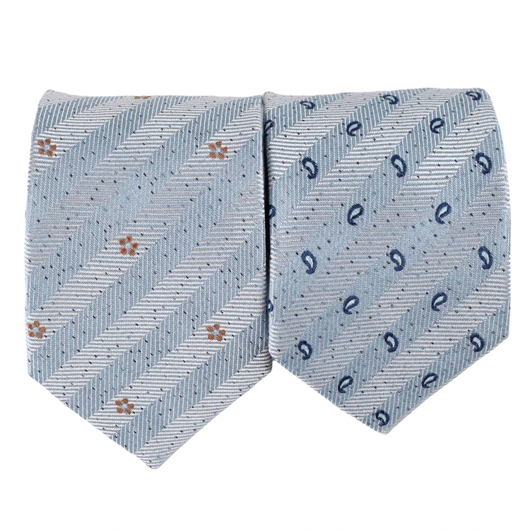 Custom Pattern Blue Series Manufacture Silk Linen Blend Woven Jacquard Neckties Wholesale Ties For Men