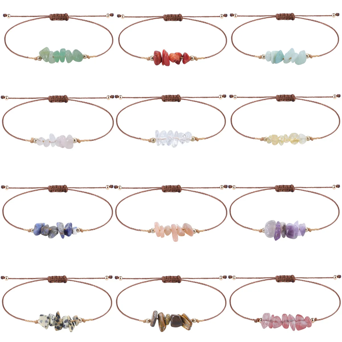 Hot Selling Bohemian Beach Irregular Crushed Stones Bracelet Summer Handmade Wax thread Woven bracelets