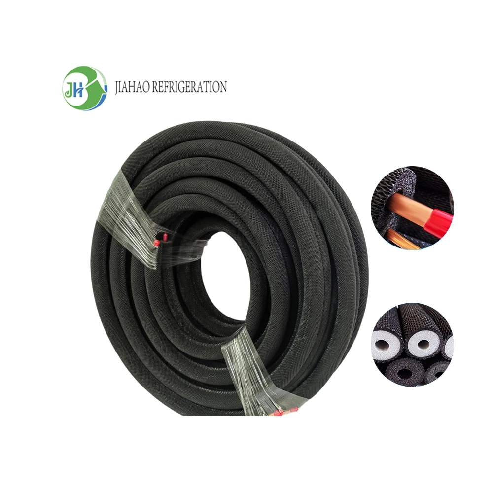 Jiahao In Stock 1/4 3/8 1/2 5/8 15m 50ft White Black PE Embossed Insulated Double Coil Copper Pipe Line Set For HVAC USA