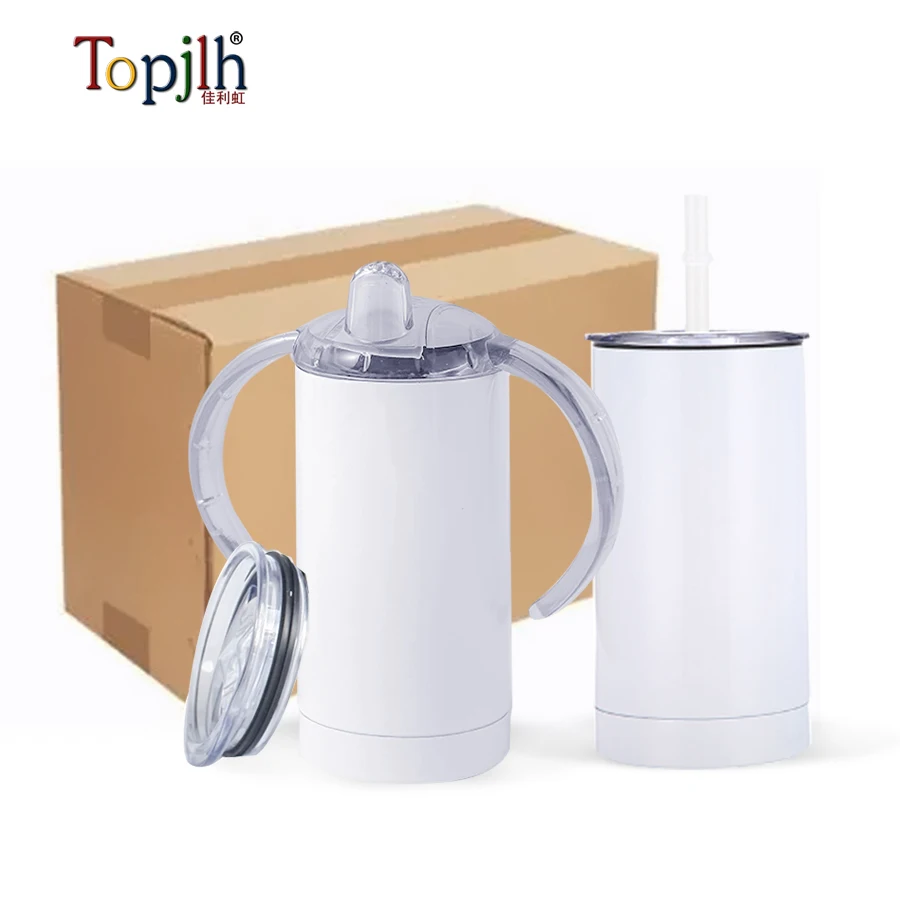 Topjlh Hot selling Warehouse 12oz baby sippy drinking bottle Stainless steel sublimation custom photo sippy tumbler with lid