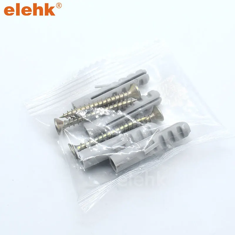Elehk Factory Wholesale M5 M6 M7 M8 M10 Plastic wall plug PE PA plastic Anchor and screws Kit with 4pcs in opp bag