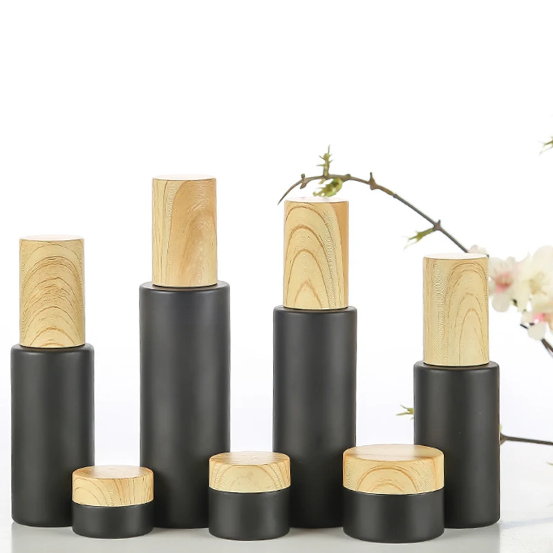 5g 10g 15g 20g 30g 50g black glass face cream jar with bamboo lid