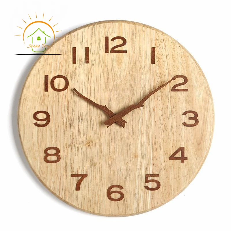 Retro Design Wooden Wall Clock European Pastoral Style Custom Home Decoration Wholesale Digital Wood Wooden Wall Clock
