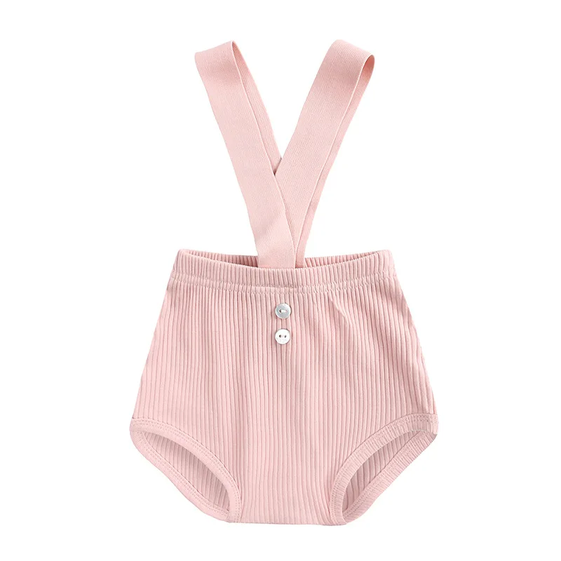 Baby clothing Spring summer Korean version of baby two-button pants suspenders cotton solid color Rowan