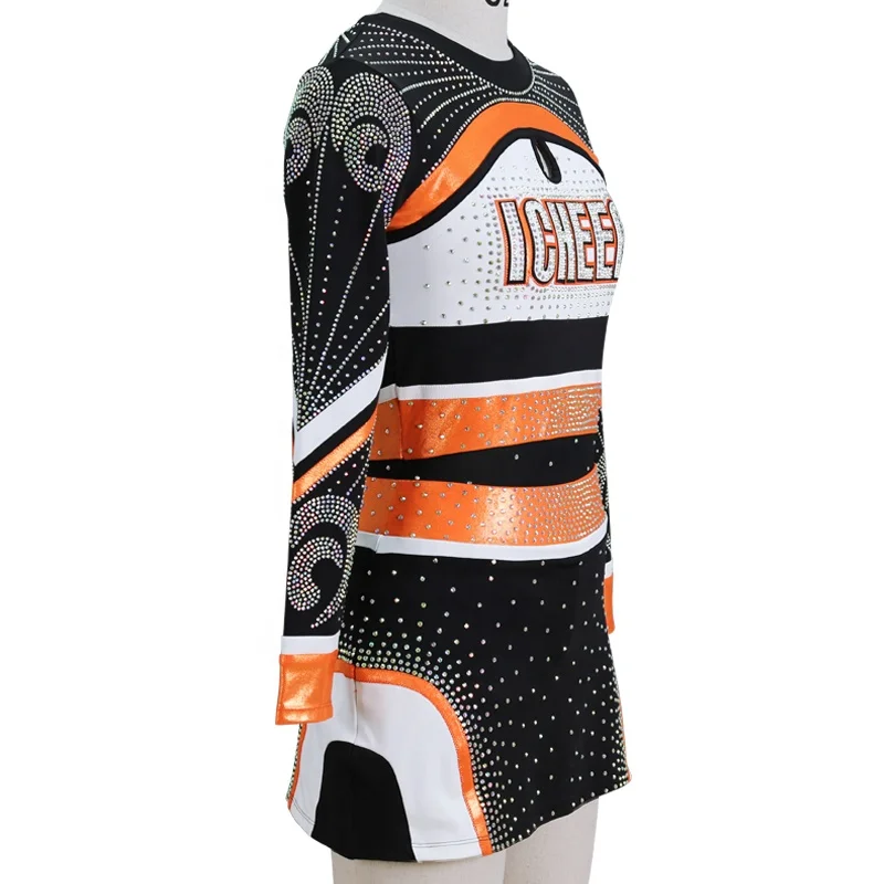 2022 latest desaign long sleeve professional rhinestone custom design wholesale all star cheerleading uniforms