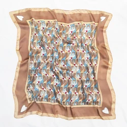 Hot Selling Style Fashion Women Malaysia Silk Head Scarf Chain Print 70x70 Satin Square Scarf