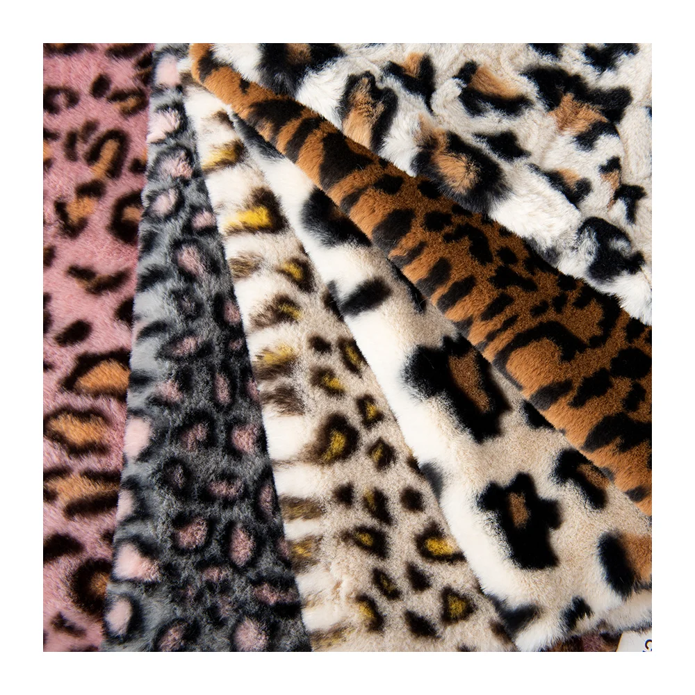 Wholesale  100% polyester super soft leopard print rabbit fur  faux fur fabric